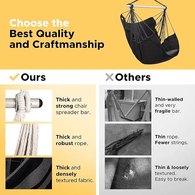 ADVOKAIR Hammock Chair Swing (500 lbs Max-2 Cushions) - Hanging Hammock Chair Rope Swing Indoor for Bedroom, Outdoor, Patio, Bedroom, Porch, Deck - Sturdy Steel Bar with Anti-Slip Safety Rings by GreenHaven Gardens