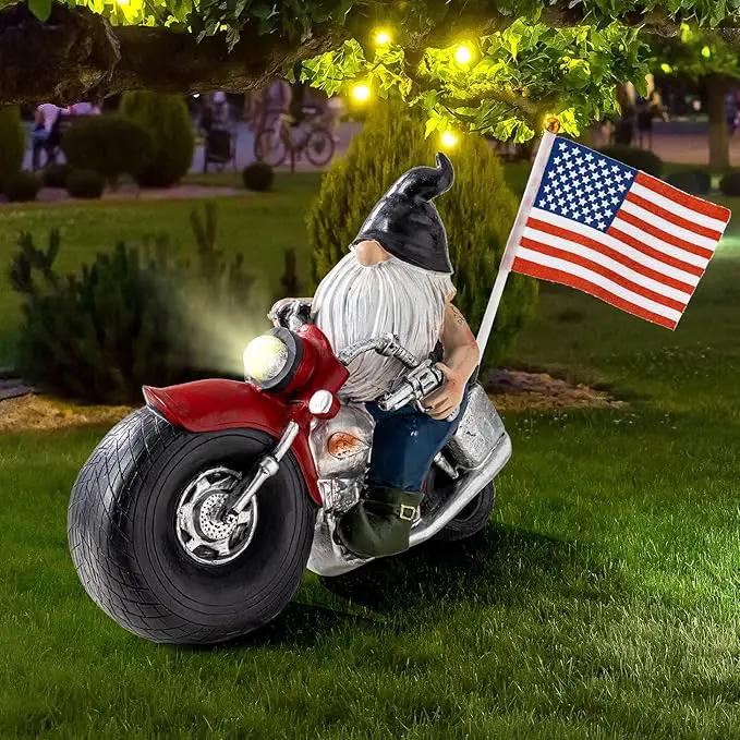 Solar Garden Gnomes Statues,Garden Sculptures & Statues,Motorcycle Gnome Garden Statues Outdoor Clearance with Lights,Resin Garden Decor for Outside Patio Lawn Garden Gift by GreenHaven Gardens