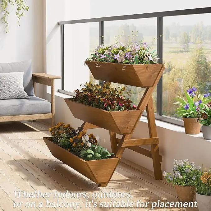 3-Tiers Wooden Raised Garden Bed,Wood Planter Box for Vegetable,Flower Rack,Flower Pot Stands,Indoor Outdoor Gardening Planting Beds (Brown, Large) by GreenHaven Gardens