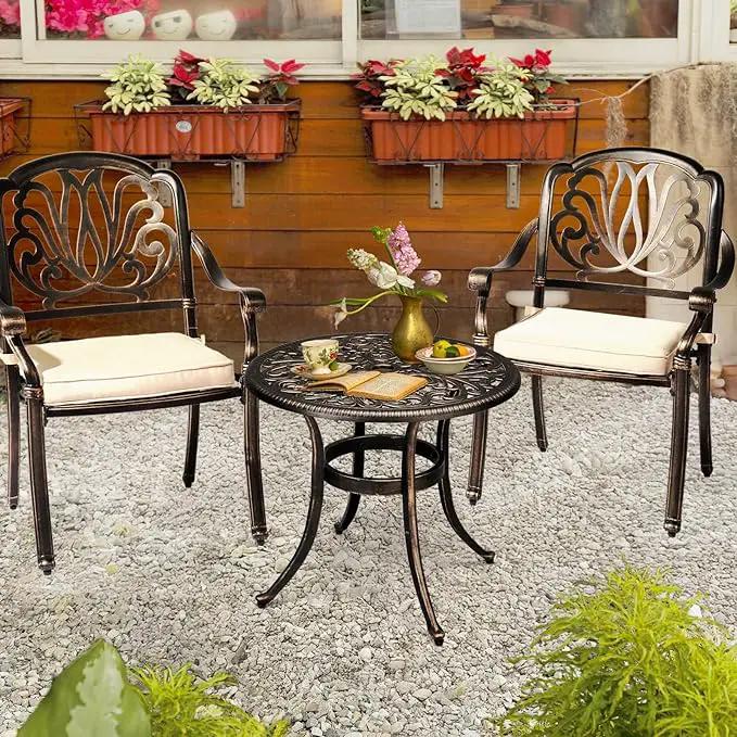 Outvita Patio Side Table, 23.6in Outdoor Round Cast Aluminum Bistro Table with Umbrella Hole and Antique Design for Backyard Porch Pool Balcony Deck Bronze by GreenHaven Gardens