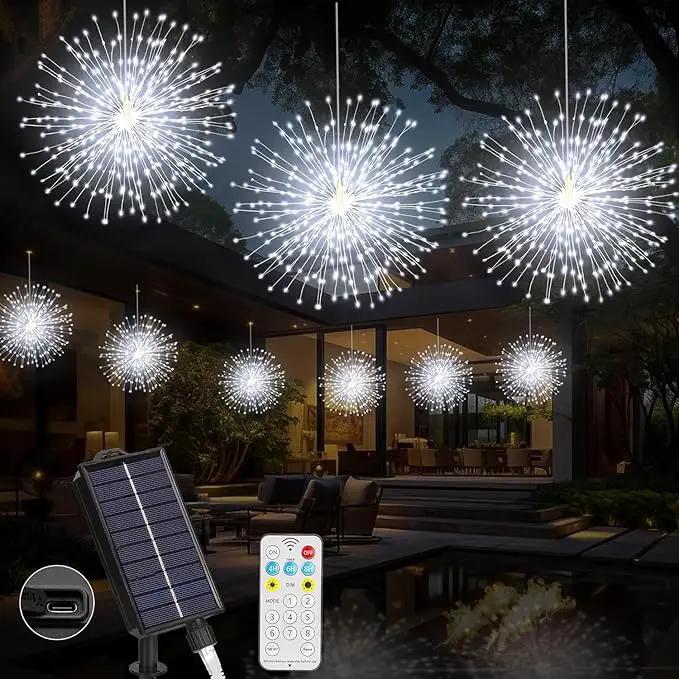 Solar Firework Lights Outdoor, 600 LED Starburst Light Outdoor with USB Rechargerable, 8 Modes Waterproof Solar Hanging Lights for Gazebo Yard Party Wedding Decorations(White, 600 LED) by GreenHaven Gardens