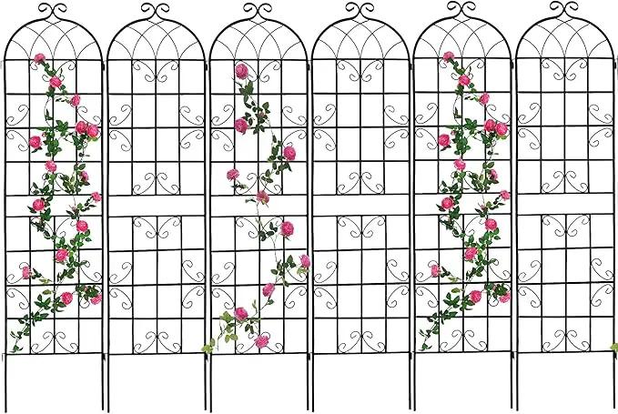 6 Pack Metal Garden Trellis 86.7" H Garden Fence Rustproof Trellis for Climbing Plants Support Roses Flower Outdoor Lawn, Black 7.2FT Tall by GreenHaven Gardens