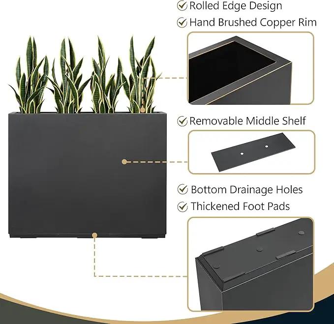 Metallic Heavy Planter for Outdoor Plants, 38Lx10Wx30H Inches Tall and Long Metal Divider Planter Box for Outside & Indoor, No Assembly Required (Gray) by GreenHaven Gardens