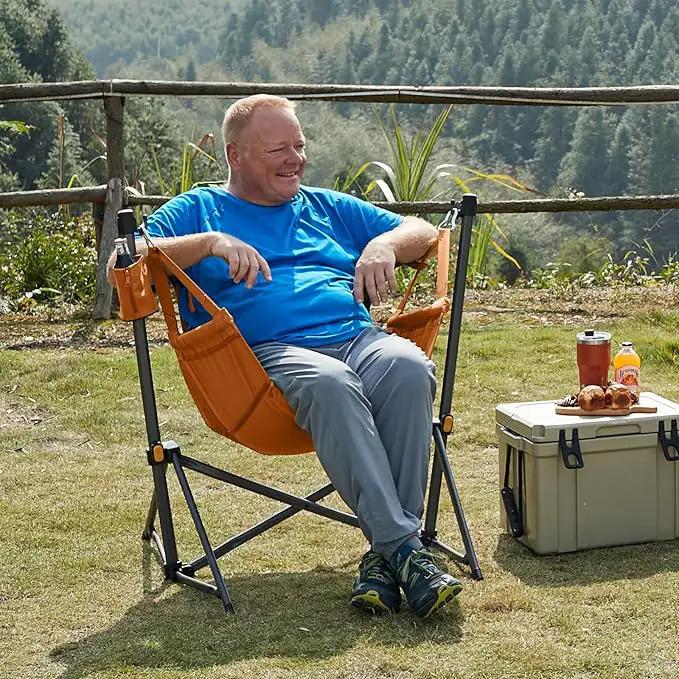 TIMBER RIDGE Hammock Camping Chair with Adjustable Backrest, Heavy Duty Folding Hammock Chair Supports 300lbs, Portable Hammock Chair for Camping, Travelling and Patio, Orange 2 Pack by GreenHaven Gardens