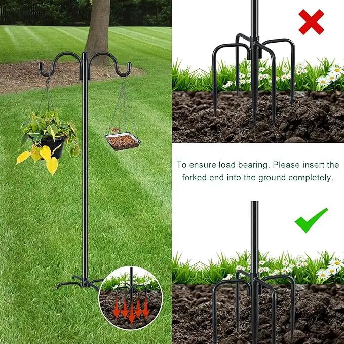 Gtongoko Double Shepherds Hook for Outdoor, 2 Pack 108 Inch Heavy Duty Bird Feeder Pole 3/4 Inch Thick Garden Hooks for Hanging Hummingbird Feeder, Plant Baskets, Solar Light Lanterns by GreenHaven Gardens