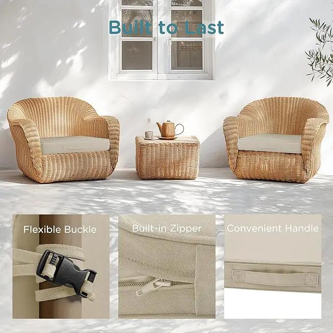 Codi Outdoor Cushions for Patio Furniture 24x24 Inch, Waterproof Chair Seat Cushion with Handles & Adjustable Straps, Fade Resistant - Set of 2, Beige by GreenHaven Gardens