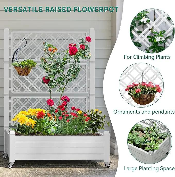 YITAHOME 43.3x17.7x61 in Planter Trellis Box with Wheels & Drain Plug, Outdoor Resin Raised Garden Bed for Climbing Plants, Large Weather-Resistant Design, Grayish-White by GreenHaven Gardens