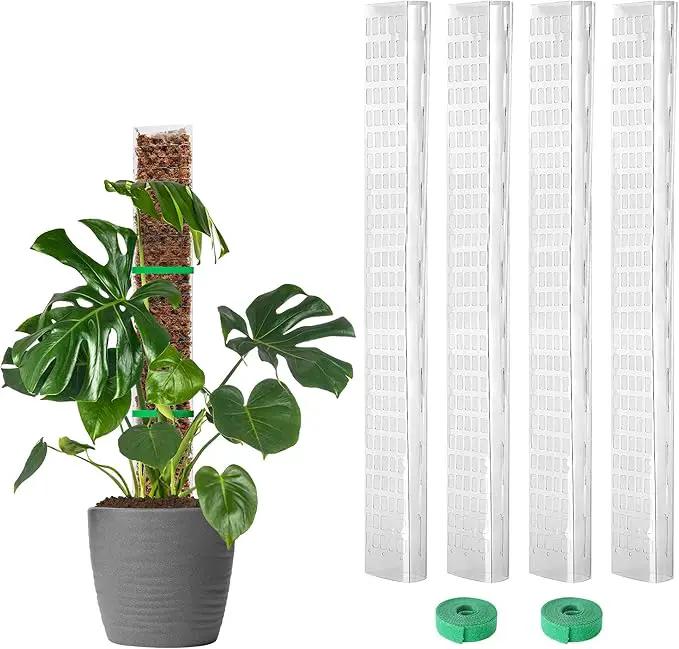 EOX 4 Pcs 24 Inch Plastic Moss Pole for Monstera, Large D Shaped Poles for Climbing Plants Work with Sphagnum Moss, 90 Inch Plant Stake Set of 4, Garden Ties by GreenHaven Gardens