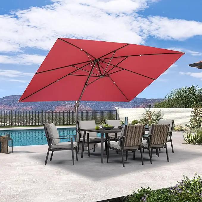 PURPLE LEAF 10' X 13' Patio Cantilever Umbrella Rectangle Umbrella Outdoor with Aluminum Offset Hanging and 360° Rotation for Pool Garden Deck Patio, Terra by GreenHaven Gardens