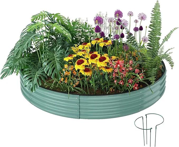 Galvanized Metal Planter Round Raised Garden Bed Kit for Gardening Outdoor，3x3x1ft Grow Garden Box Raised Flower Bed，Round Galvanized Planter Outdoor Large Metal Fire Pit Ring by GreenHaven Gardens