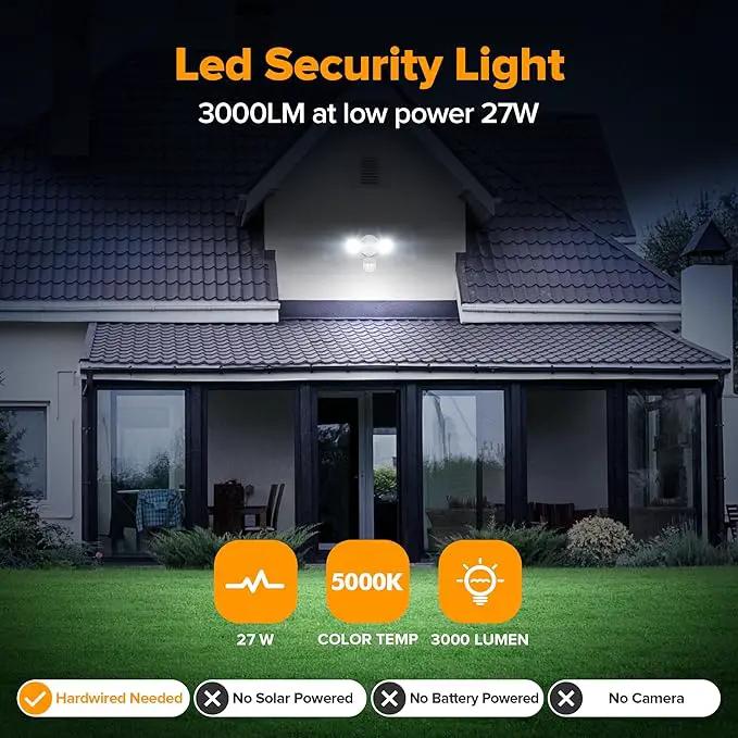UME LED Security Light Motion Sensor Outdoor Lights, 27W 3000LM, 5000K, IP65 Waterproof, Dusk to Dawn, 2 Head Motion Detector Flood Light for Outside, Garage, Yard (White) by GreenHaven Gardens