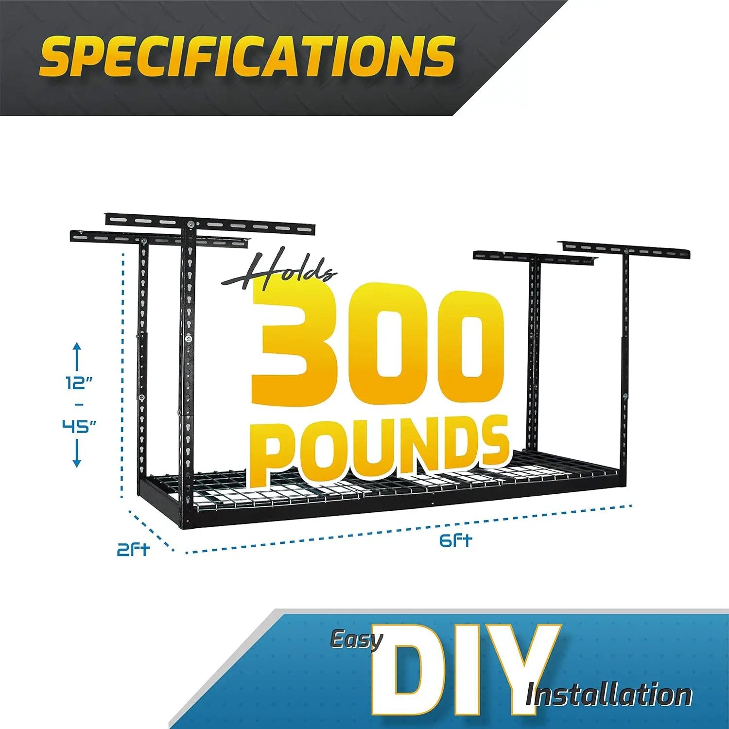 MonsterRax Overhead Garage Storage Rack 2 x 6 Ceiling Rack for Garage Shelving, Organization, & Storage, Adjustable Hanging Storage for Bikes, Equipment & Bins (Hammertone, 24"- 45" Ceiling Drop) by GreenHaven Gardens