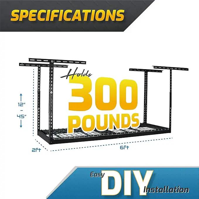MonsterRAX - 2x6 Overhead Storage Rack (Hammertone, 18"-33" Ceiling Drop Down) by GreenHaven Gardens