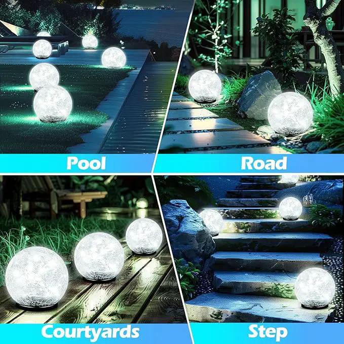 Garden Solar Ball Lights Outdoor Waterproof, 80 LED Cracked Glass Globe Solar Power Ground Lights for Path Yard Patio Lawn, Outdoor Decoration Landscape White (2 Pack 5.9'') by GreenHaven Gardens