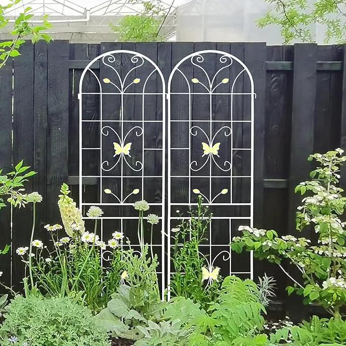 2 Pack Metal Garden Trellis 86.7" Black Fence Rustproof Garden Trellis for Climbing Plants Support Roses Flower Outdoor Lawn, Cream White by GreenHaven Gardens