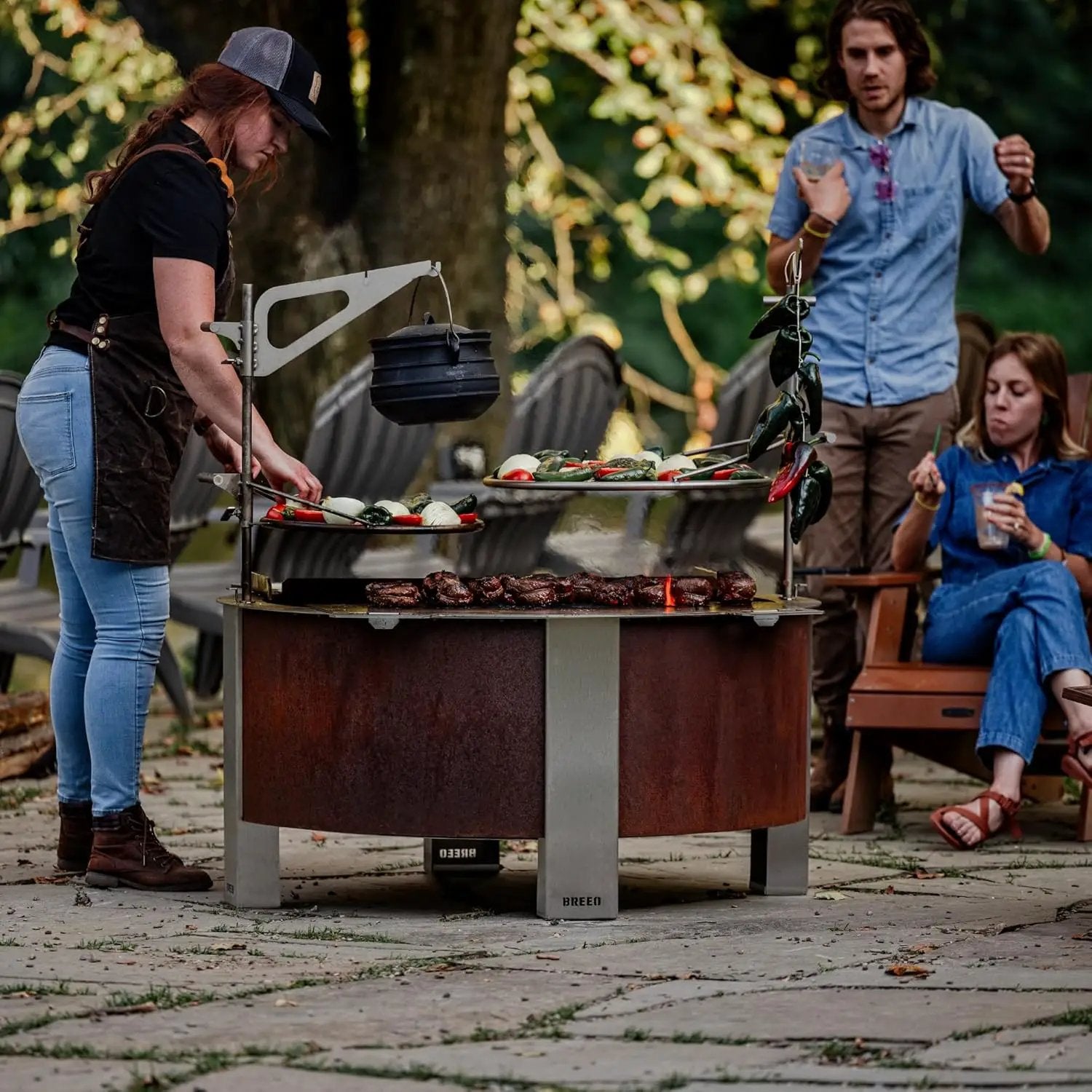 Breeo Smokeless Fire Pit (X Series 42, Stainless Steel, Lid Included) | 46 inch Smokeless Firepit for Outside | 190 Pounds | Ideal for Large GatheringsCompatible with Wide Range of Breeo Accessories by GreenHaven Gardens