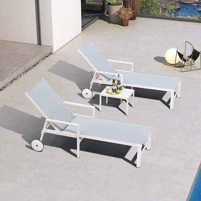 PURPLE LEAF Outdoor Lounge Chairs Set of 4 White Aluminum Chaise Lounge Chair Outdoor with Wheels and Armrest for Patio Deck Pool Side Table Include, Bluish-Gray by GreenHaven Gardens