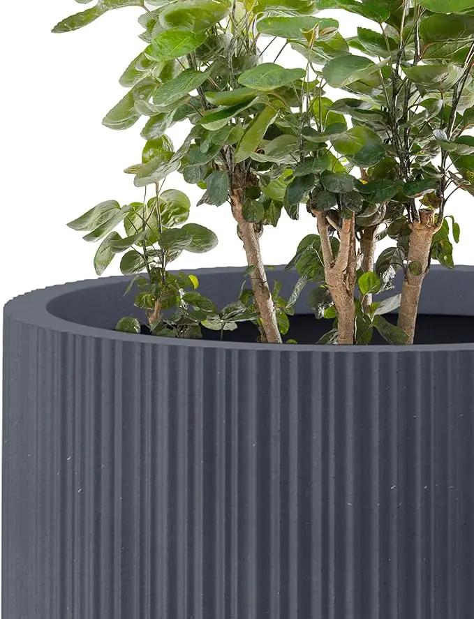 Kante 24 Inch Tall Round Concrete Planter, Large Indoor Outdoor Plant Pots with Drainage Hole and Rubber Plug, Modern Decorative Garden Pots for Home Patio Porch, Textured Charcoal by GreenHaven Gardens