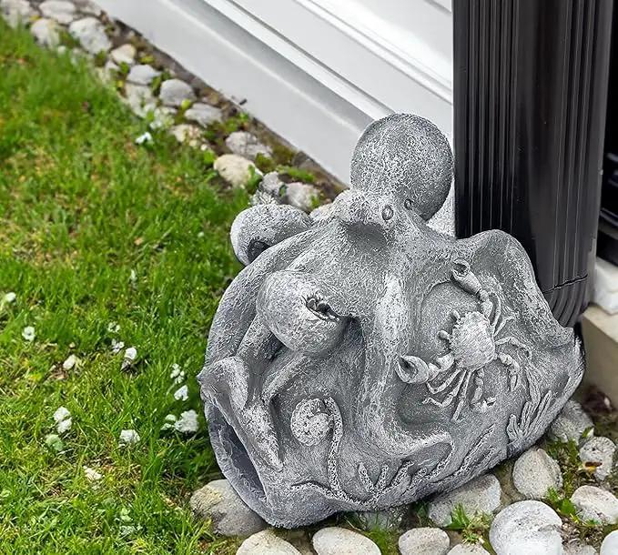 Real Octopus Sculpture Gutter Downspout Extender,Garden Statue Ornament,Decor Downspout Diverter,Perfect Rain Diverter for 3"x4" Downspouts, Eco-Friendly Resin,Perfect Outdoor Decor Gift by GreenHaven Gardens
