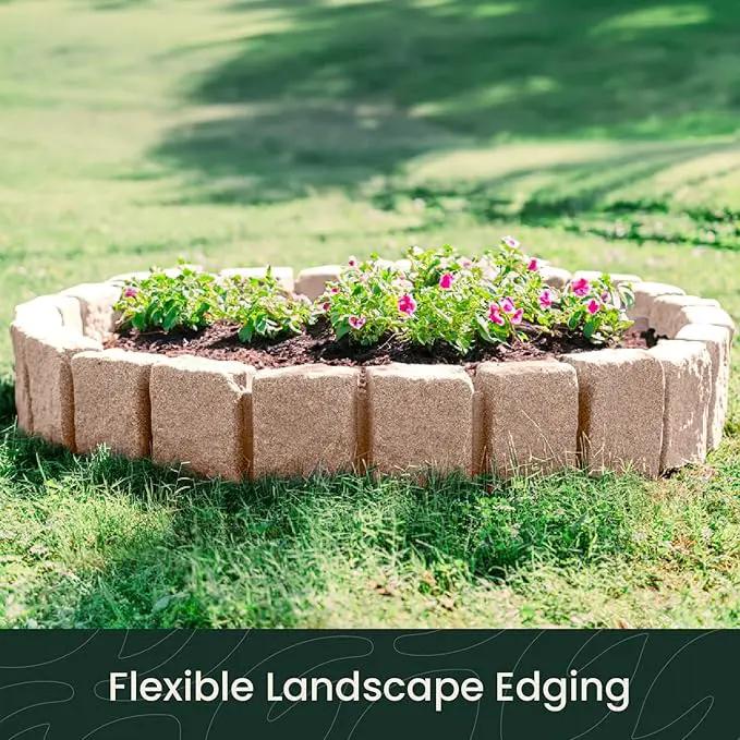 Beuta Landscape Edging | Garden Edging Border | Faux Stone Block XL for Lawn Edging, Flower Beds & Yard Edging – 1 Pack | Each Section Has 6 Blocks 48" L x 4" W x 9.5" H | 3 Spikes | Sandstone by GreenHaven Gardens