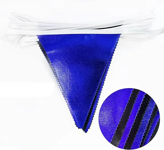 Royal Blue Black Party Decorations Navy Black Metallic Fabric Triangle Pennant Banner Flag Bunting Garland for Graduations Birthday Retirement Wedding Bachelorette Nautical Outdoor Party Supplies by GreenHaven Gardens