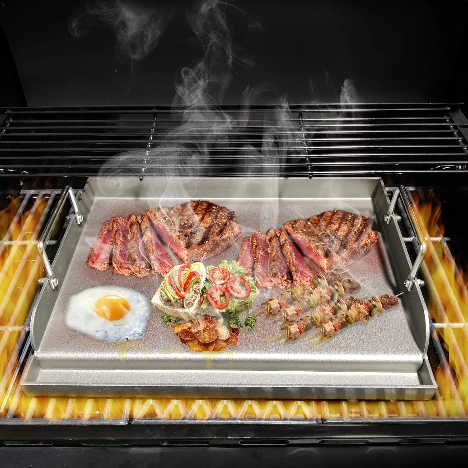 Griddle for Gas Grill Metal Cooking Griddle Pan for Outdoor Gas Grill, 17" x13" Flat Top Plate Skillet Pan Teppanyaki Insert for Weber Charbroil Camp Chef and Charcoal/Electric by GreenHaven Gardens