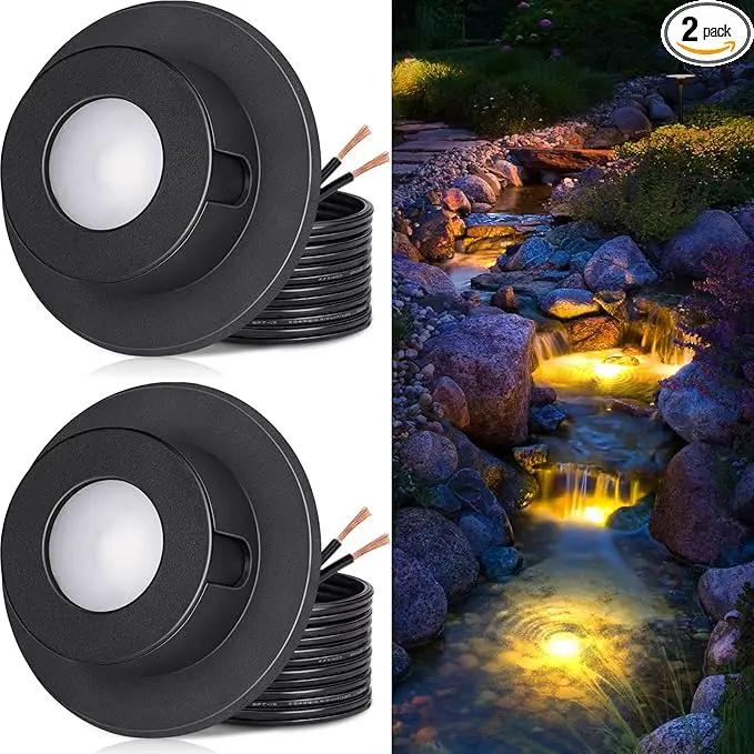 SUNVIE 3W Pond Lights LED Underwater 12-24V AC/DC Low Voltage Fountain Lights LED Underwater 3000K Warm White IP68 Waterproof Underwater Pond Lights for Outdoor Ponds Fountains Waterfalls, 2 Pack by GreenHaven Gardens