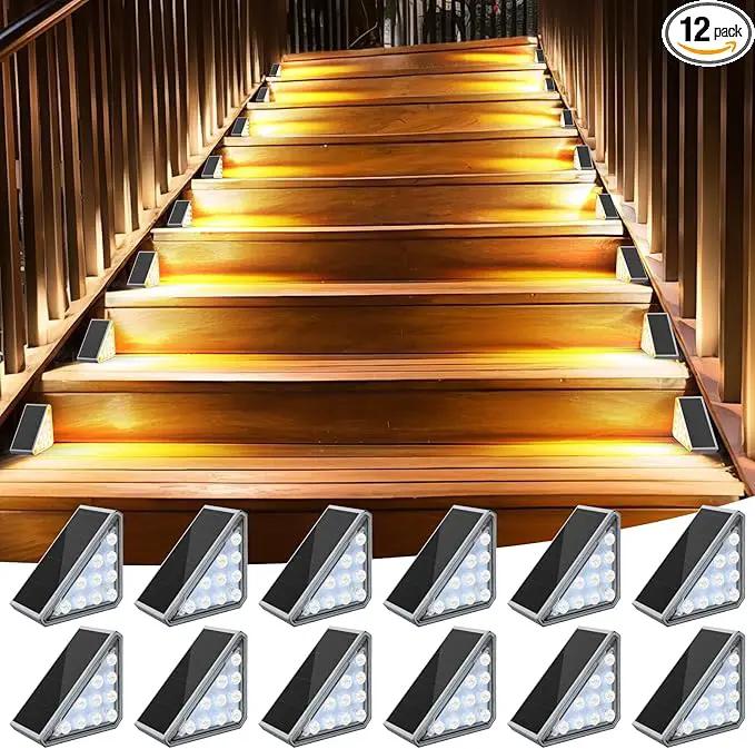12 Pack Solar Stair Lights Outdoor Stair Lights with Waterproof IP67 LED Solar Light for Outside Light Decor for Stair, Deck, Front Step, Front Porch, Patio, Garden and Backyard by GreenHaven Gardens
