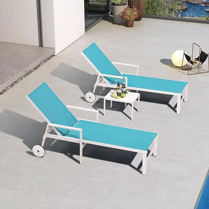 PURPLE LEAF Outdoor Lounge Chairs Set of 4 White Aluminum Chaise Lounge Chair Outdoor with Wheels and Armrest for Patio Deck Pool Side Table Include, Turquoise by GreenHaven Gardens