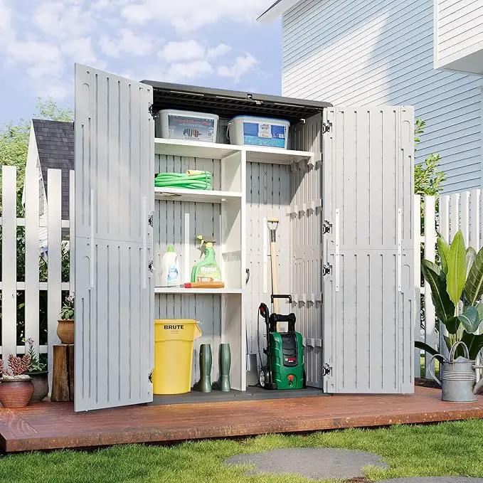 Aoxun Outdoor Resin Storage Shed with Metal Shelving Kit & Floor, 64 Cu.Ft Vertical Waterproof Storage Cabinet for Garage, Pool, Bike, Garden Tools, Patio Furniture (White) by GreenHaven Gardens