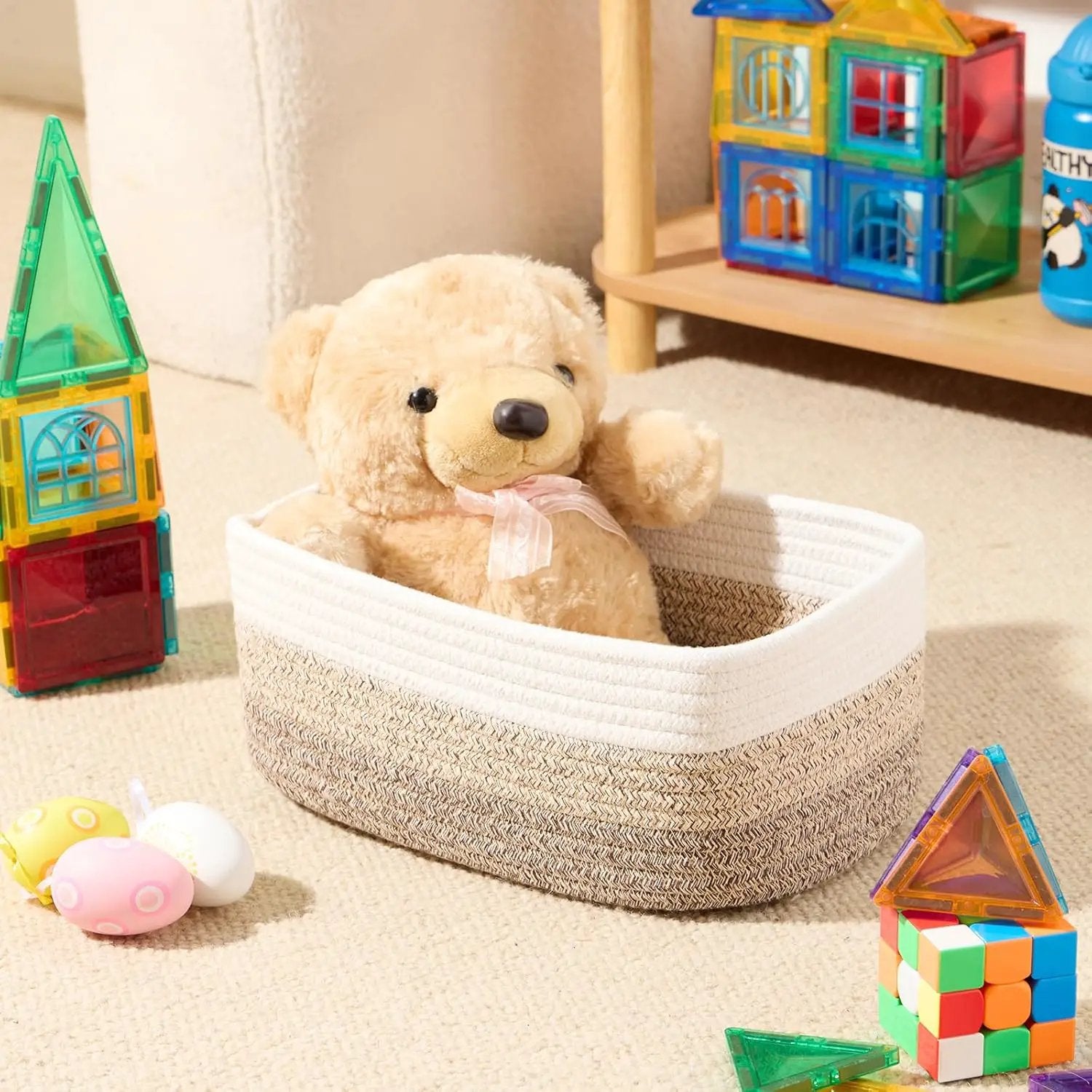 Small Storage Baskets for Organizing | Closet Organizer Bins | Shelf Toy Basket | Woven Rope Baskets | Cube Decorative Box | Shallow Basket |11.5x7.5x4.7”| 4 Packs Gradient Brown by GreenHaven Gardens