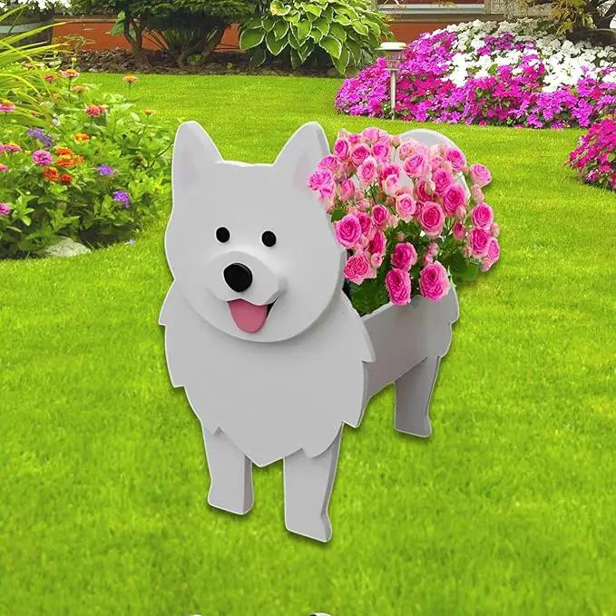 Samoan Dog Planter Plant Pots,Cute Garden Dog Flower Planter,Dog Planters Birthday Gifts for Women,Office,Indoor/Outdoor Decor（9.45 * 6.77 * 13.46in） by GreenHaven Gardens
