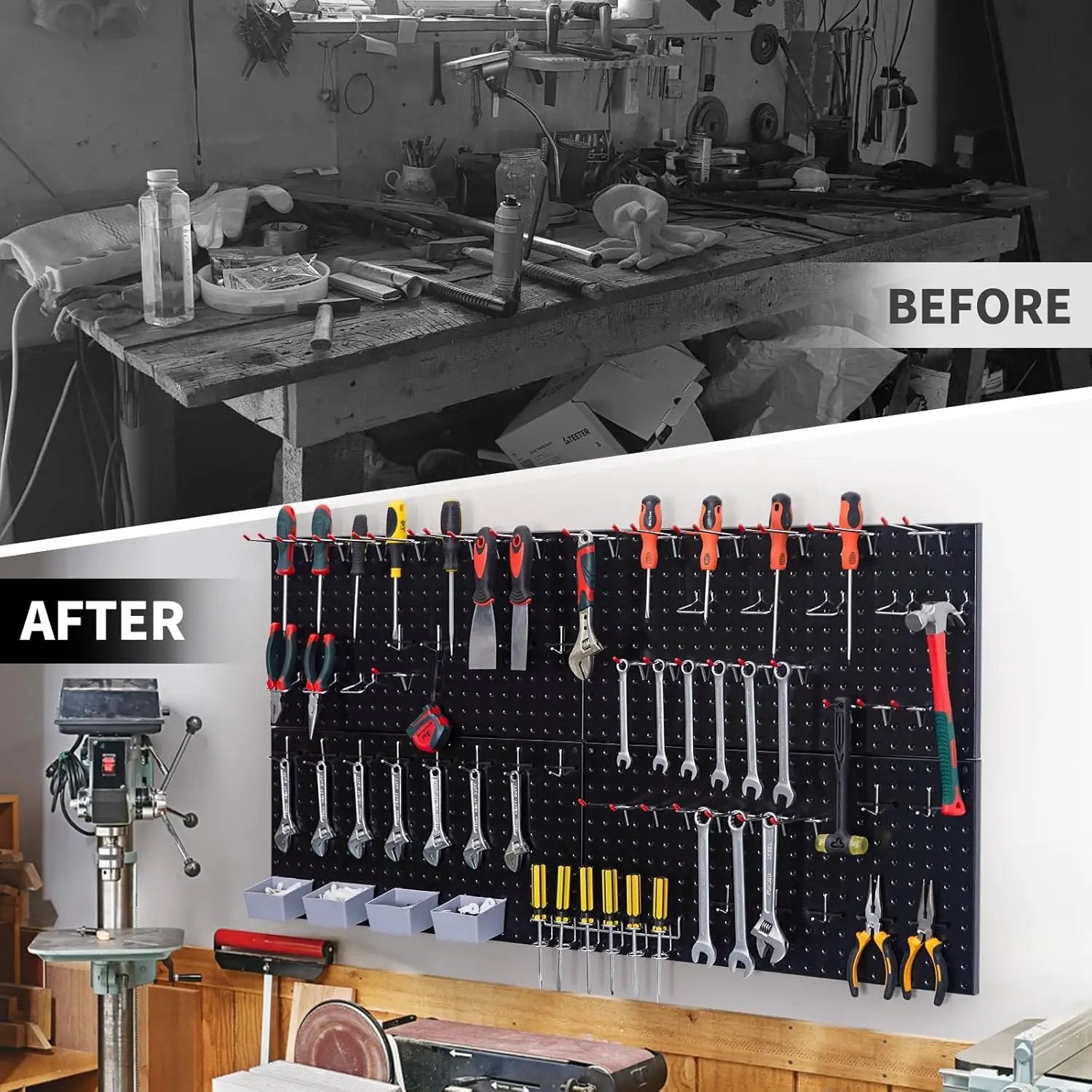 48x24 inch Black Metal Pegboard Kit for Wall Organization with Hooks, Garage Storage Bins, and Utility Tool Board, Efficient Tool Organizer Peg Board by GreenHaven Gardens