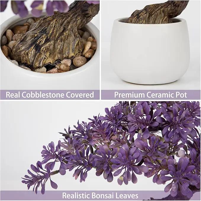 Purple Artificial Bonsai Tree Juniper Faux Plants Indoor Fake Plants Decor with Ceramic Pots for Home Table Office Desk Bathroom Shelf Bedroom Living Room Farmhouse Decorations by GreenHaven Gardens