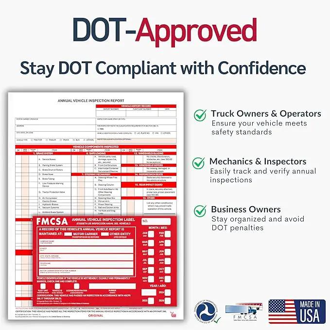 25 Pack Buck Aluminum Annual Vehicle Inspection Label with Punch Boxes, 2 Mil Red FMCSA Self Adhesive Sticker, DOT Compliant, Weatherproof, Tear Resistant, Easy to Write On, 6" x 3.5" - Made in USA by GreenHaven Gardens
