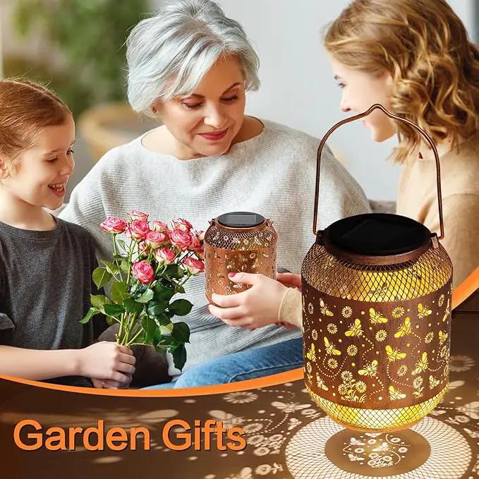 Solar Lanterns Outdoor Waterproof Bee Garden Decor Birthday Gifts for Women Mom Grandma Hanging Solar Lights Metal Lantern Decoration Outside for Yard, Patio, Backyard, Porch by GreenHaven Gardens