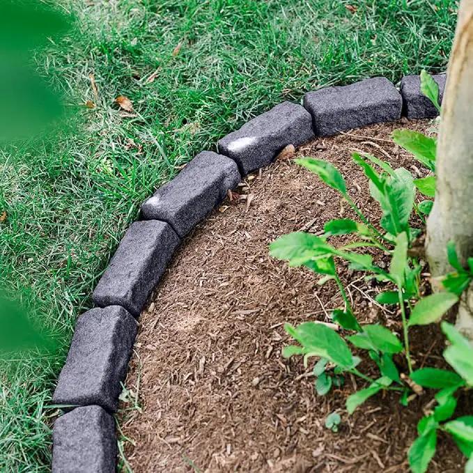 Beuta Landscape Edging | Garden Edging Border | Faux Stone Bricks for Lawn edging, Flower beds, Pathways & Yard Edging– 4 Packs | Each Section Has 6 Bricks 48"L x 4"W x 2.25"H | 12 Spikes |Charcoal by GreenHaven Gardens