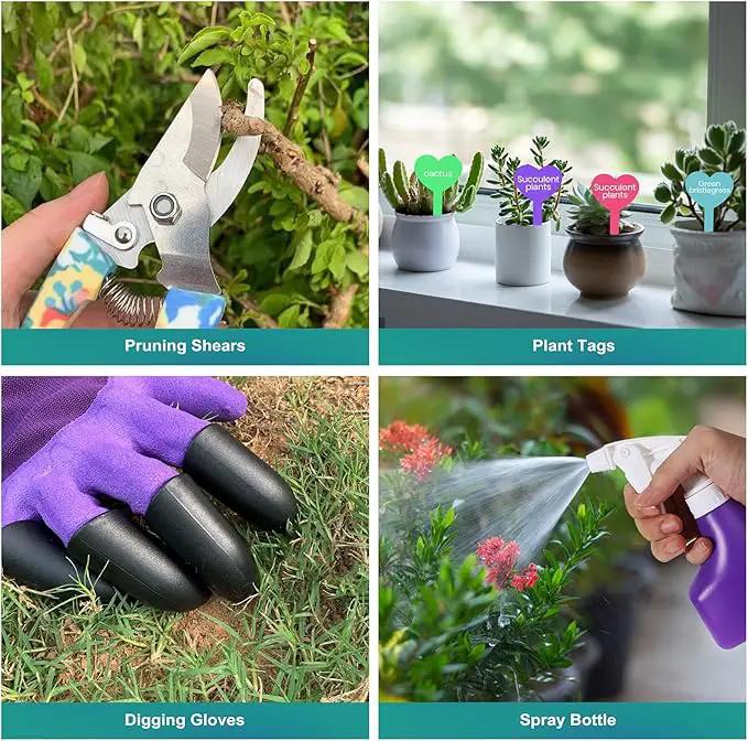 Garden Tool Set, Stainless Steel Heavy Duty Gardening Tools 30 PCS w/Floral Print, Trowel Rake Weeder Pruner Shears Sprayer Digging Claw Gloves, Ideal Gardening Set for Women by GreenHaven Gardens