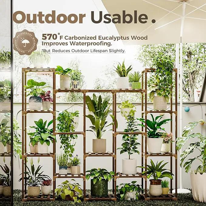 Bamworld Large Hanging Plant Stand Indoor Tall Plant Shelf Outdoor 14 Pots Large Plant Rack for Living Room Patio, Balcony and Garden by GreenHaven Gardens