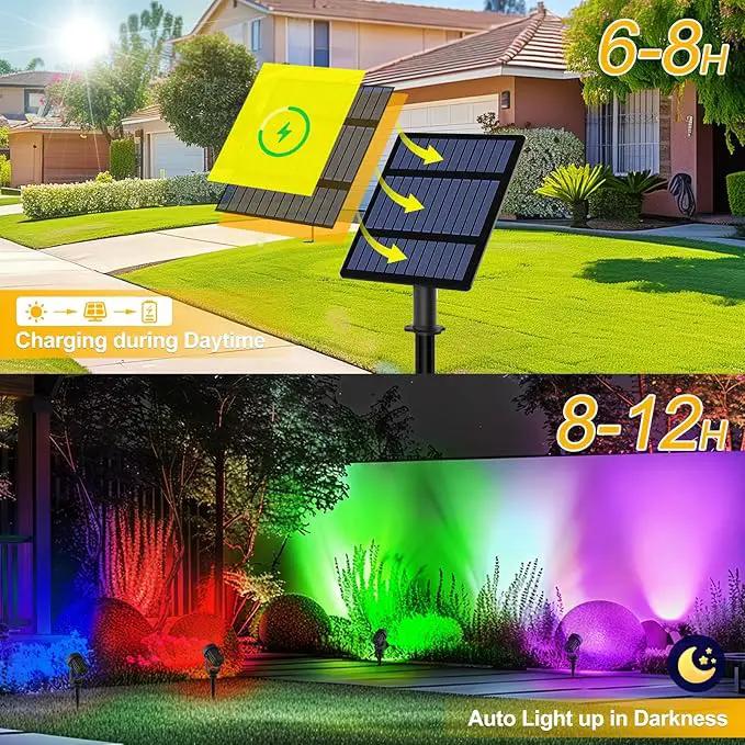 T-SUNUS Solar Spot Lights Outdoor Color Changing 6-in-1, Solar Landscape Spotlights RGB Lighting Waterproof IP65 Wall Lamp 9.8ft Cable for Patio Pathway Yard Garden Holiday (Multi-Color) by GreenHaven Gardens