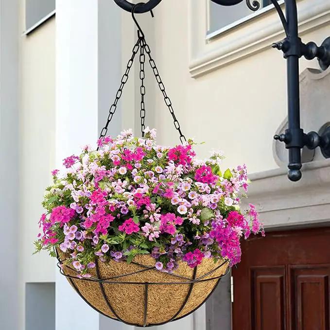 2 Pack 20 Inch Extra Large Deep Hanging Planters for Outdoor Plants Watering Hanging Baskets Flower Pots with Coco Liners Metal Hanging Plant Holder for Porch Balcony Garden Decor by GreenHaven Gardens
