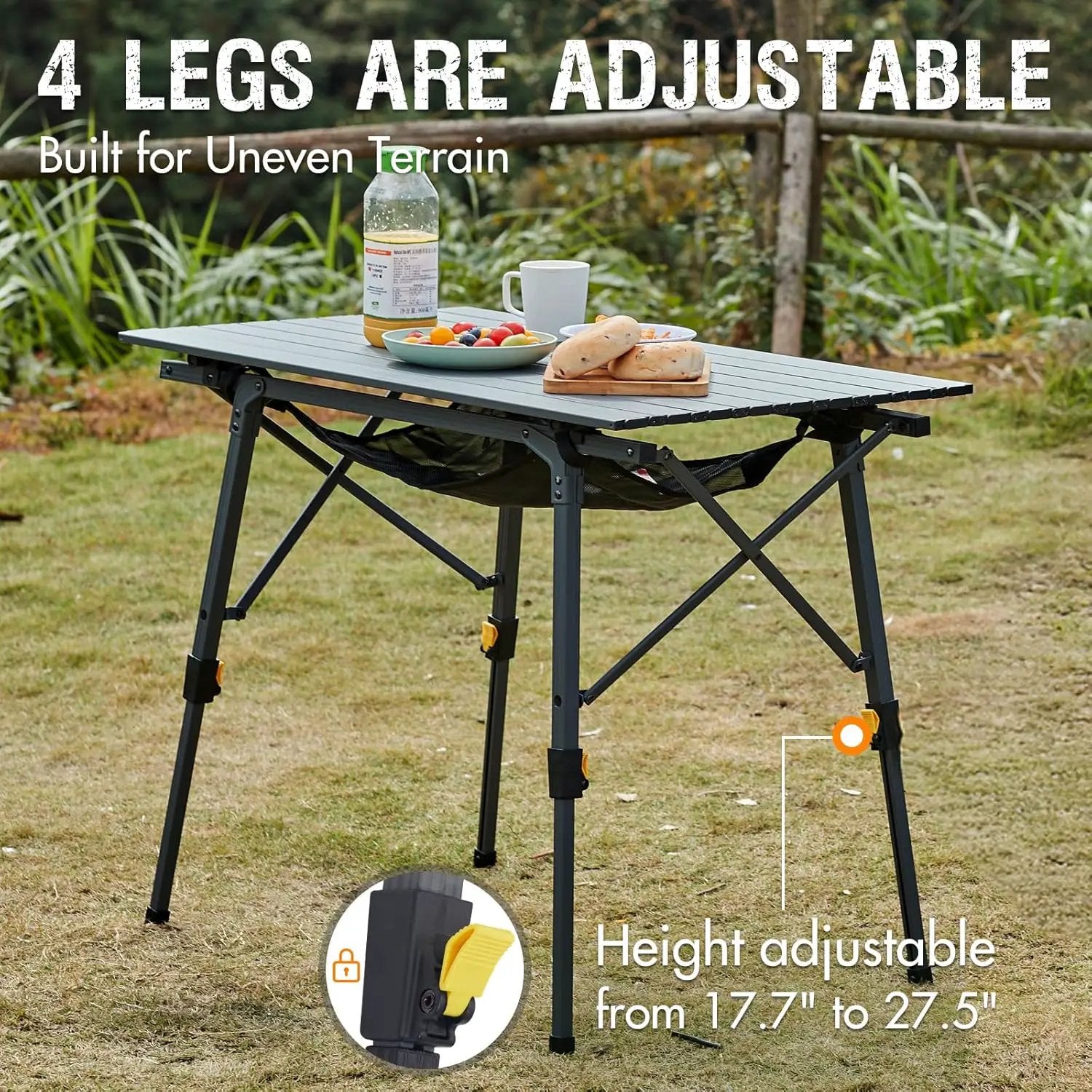 PORTAL Outdoor Folding Portable Picnic Camping Table with Adjustable Height Aluminum Roll Up Table Top Mesh Layer, Dark Gray by GreenHaven Gardens