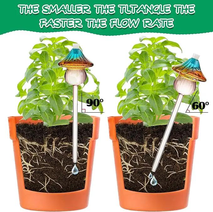 Plant Watering Globes Mushroom, Rainbow Gradient Color Glass Watering Bulbs, Self Watering Planter Insert, Self Watering Globes - Plant Watering Devices for Travel Vacation (2 PCS) by GreenHaven Gardens
