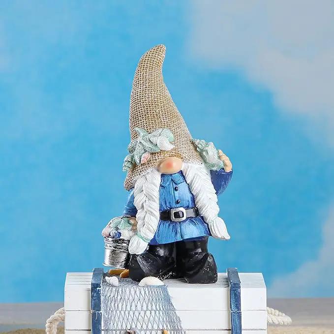 Leekung Gnome Statue Garden Decor - Ocean Gnome Figurine for Patio Lawn Yard Backyard Outdoor Indoor Home Decoration,Summer Gnomes with Shells Starfish,Swedish Beach elf tomte, for Women by GreenHaven Gardens