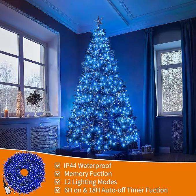 Christmas Tree Light 200 LEDs 73ft Green Cable Wire Fairy String Twinkle Lights Plug in 12 Modes for Xmas Party, Halloween, Outdoor, Garden, Wedding, Home Decoration (Blue) by GreenHaven Gardens