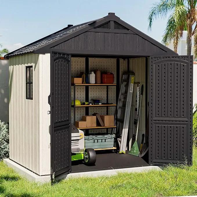 Patiowell 8 x 6 FT Plastic Outdoor Storage Shed with Floor, Resin Shed with Window and Lockable Door for Garden, Backyard, Tool Storage Use, Easy to Install in Beige (Kick-it Shed) by GreenHaven Gardens