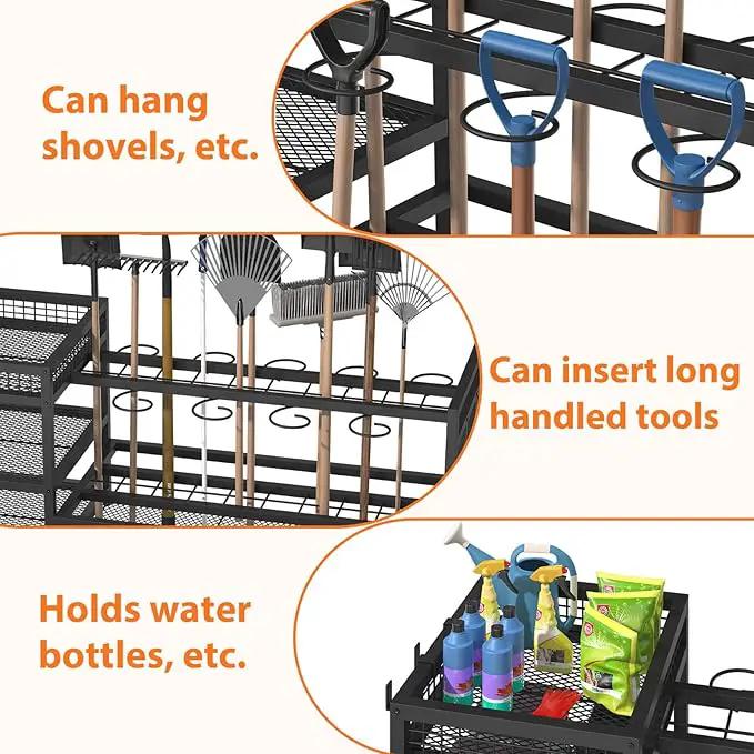 Garden Tool Organizer with Wheels-Movable Garden Tool Rack with Storage Hooks for Long-Handled Tools/Rakes/Brooms/Shovels,Heavy Duty Metal Garden Tool Storage for Garage,Shed,Garden,Black by GreenHaven Gardens