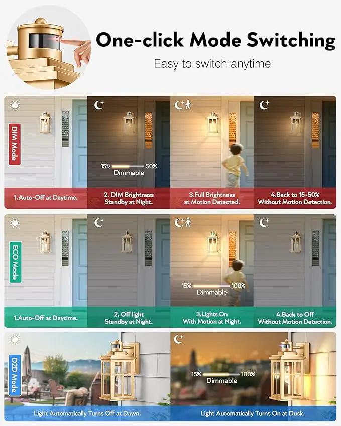 Gold Motion Sensor Outdoor Lights, Waterproof Exterior Lighting Fixtures, Aluminum Modern Outdoor Wall Lights Exterior, Transparent Glass Outdoor Porch Lights for House, Garden, Yard, E26 Base by GreenHaven Gardens