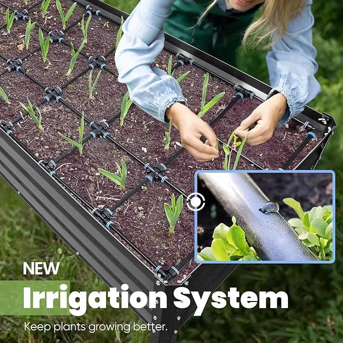 KING BIRD Raised Garden Bed with Irrigation System and Legs Galvanized Elevated Planter Box for Backyard, Patio, Balcony, 600lb Capacity, 70.9x22.8x31.5 in Dark Grey by GreenHaven Gardens