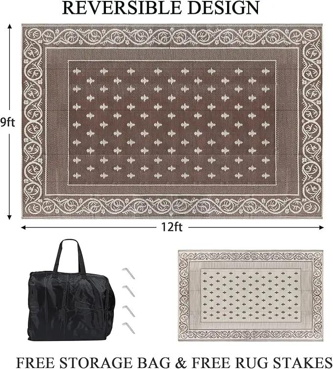 Pauwer 9'x12' Reversible Outdoor Rug, Waterproof Plastic Straw Area Rug for Patios, RV Mat, Camping, Picnic, Beach, Balcony, Pet Friendly, Lightweight by GreenHaven Gardens